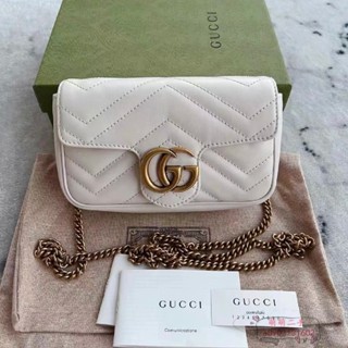 二手 GUCCI 古馳 GG Marmont supremini 白色牛皮 gucci鏈條包 斜背包476433