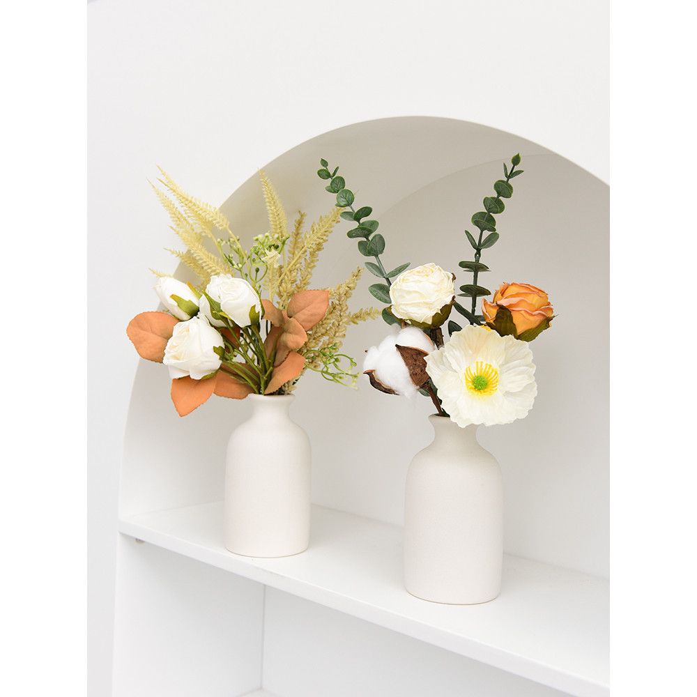 白色 陶瓷 啞光 小花瓶 拍照 道具 仿真花 套裝 桌面 攝影 背景 家居 裝飾 插花 擺件