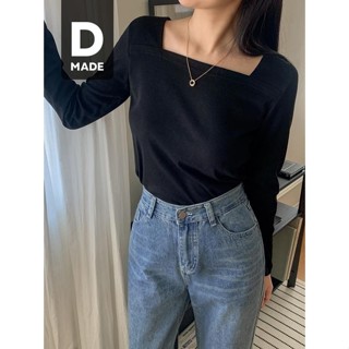 Codibook｜韓國 DANGDANG GIRL 方領彈性修身短版長袖T恤［預購］長袖上衣 T恤 女裝