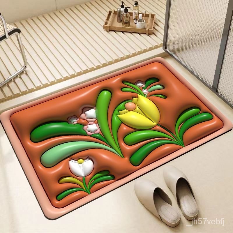 &gt;優質好物&lt;軟硅藻泥3D立體浴室防滑墊衛生間吸水地墊臥室廚房軟腳墊入門門墊