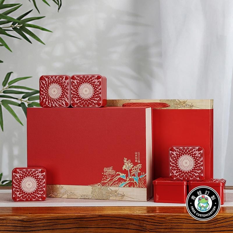 客製化 茶葉禮盒包裝新款盒子 中式 空盒 禮盒 紅色鐵觀音大紅袍古樹紅茶禮盒 半斤一斤裝