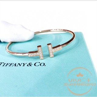 現貨二手 Tiffany & Co./ 蒂芙尼 鑲鑽 滿鑽 雙T手鐲 18K玫瑰金 手環 女士
