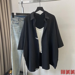【M-5XL大尺碼】大尺碼上衣 短袖襯衫 上衣 寬鬆顯瘦 2-300斤大碼甜酷短袖襯衫女夏季慵懶風寬鬆薄款襯衣外套半袖上