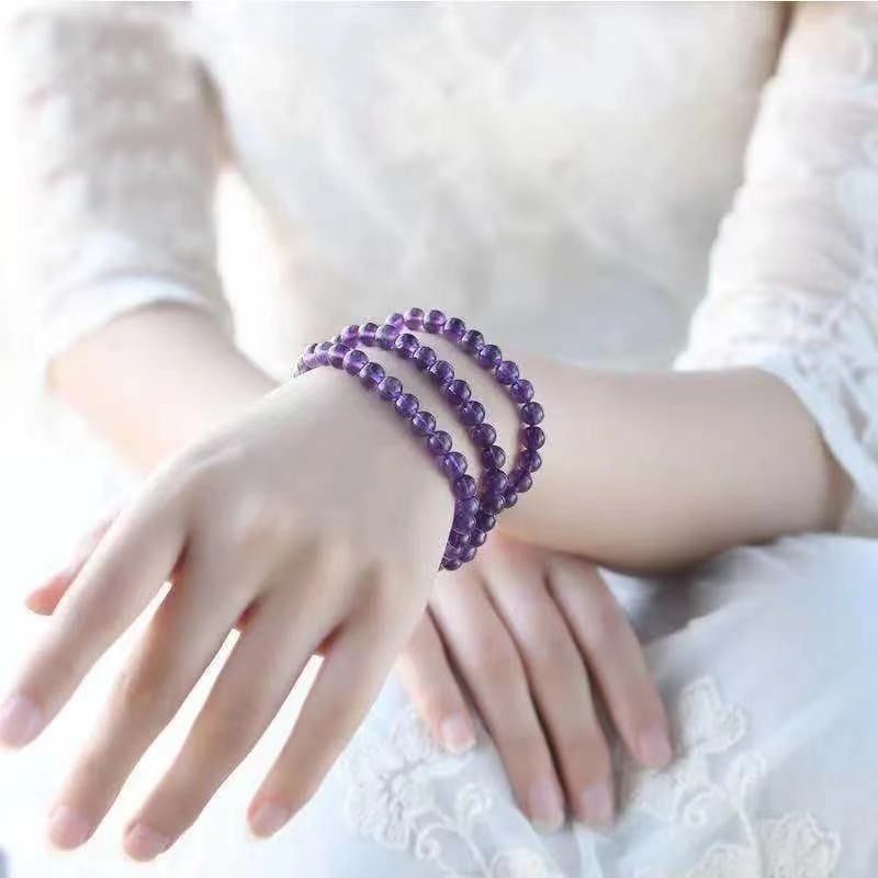 【蜜桃】天然 紫水晶 手鏈 三圈 女款 手串 紫色轉運禮物水晶飾品