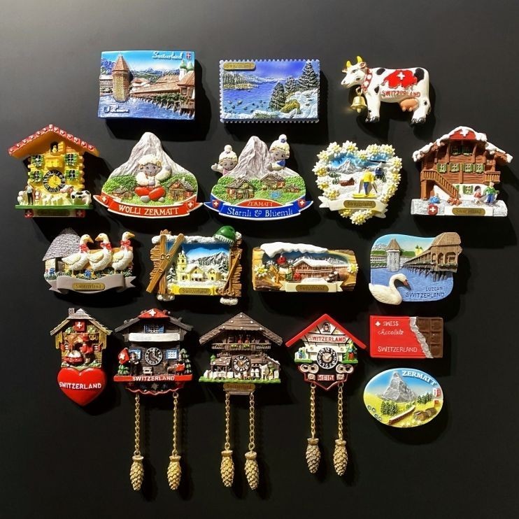 ✨瑞士各地旅游紀念品手工彩繪創意立體裝飾工藝品磁性冰箱貼伴手禮✨精選好物