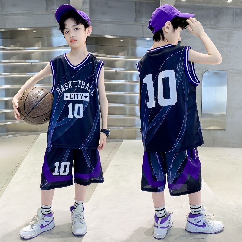 💕萌寶貝 兒童籃球服男童中大童無袖背心訓練服10號球衣運動套裝隊服速干衣
