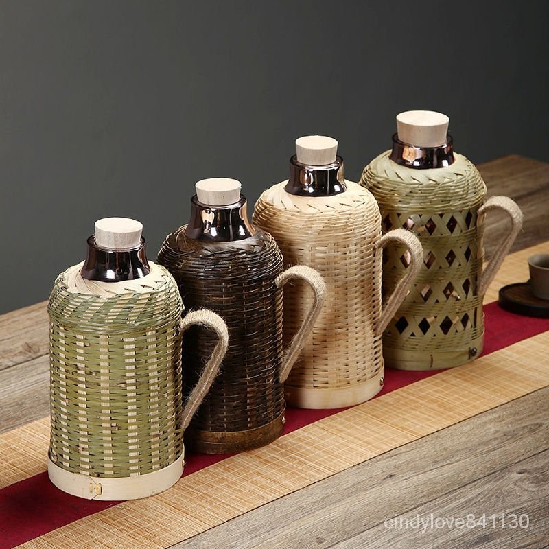 【好物精選】竹編熱水瓶傢用手工傳統木塞水壺茶室辦公室保溫瓶玻璃內膽熱水壺