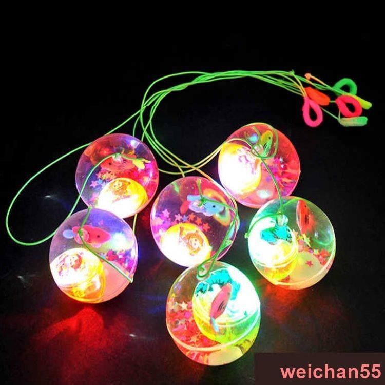 【熱銷小玩具】七彩跳球彈力水晶球發光玩具帶拉力繩水晶彈球兒童閃光玩具彈力球