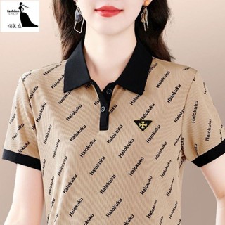 俏美衣 高檔冰絲短袖t恤女夏季速幹半袖上衣薄款媽媽夏裝翻領polo 衫 洋氣