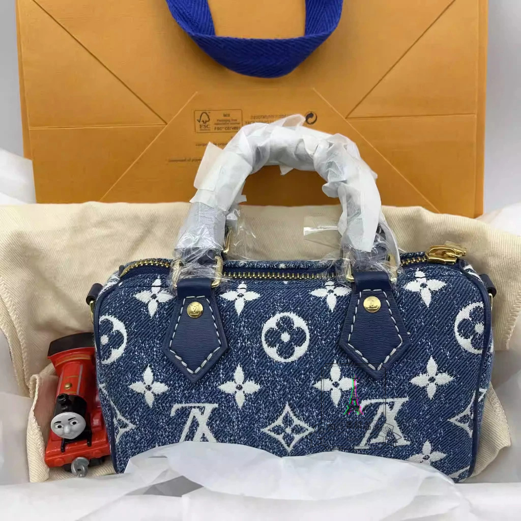 Louis Vuitton 路易威登 LV speedy nano 藍色丹寧牛仔 波士頓包 斜背包 M81168