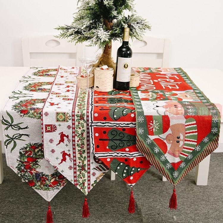 聖誕節裝飾品針織布桌旗 創意聖誕桌旗 餐桌聖誕老人裝飾居家裝扮 桌巾