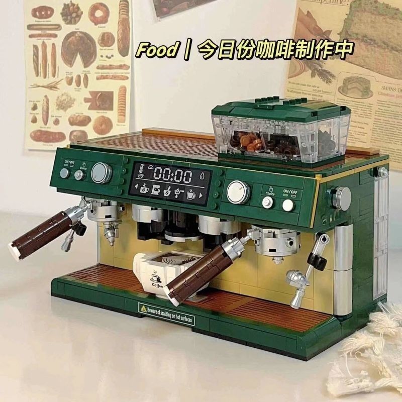 複古咖啡機兼容樂高積木小顆粒雙位磨豆機兒童節女孩係列禮物玩具