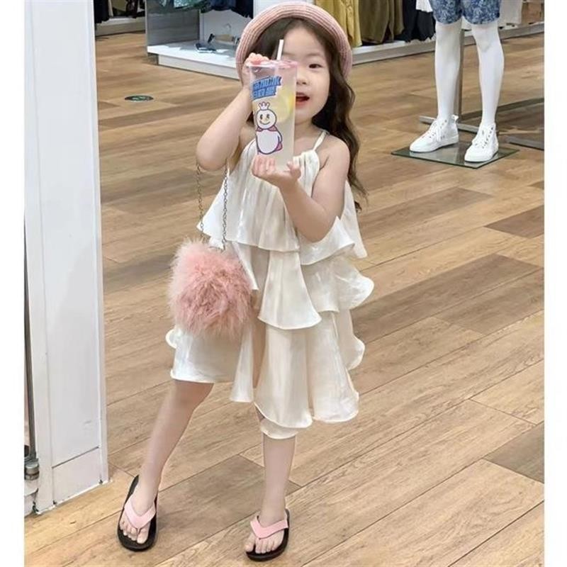 🌻Baby🌻韓版ins兒童洋裝 女童2024夏季新款設計感甜美系荷葉邊蛋糕背心掛脖裙子