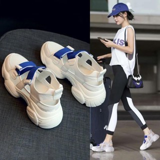 【時尚休閒鞋】運動涼鞋女ins潮2022年夏季新款厚底鬆糕包頭鏤空網麵透氣老爹鞋