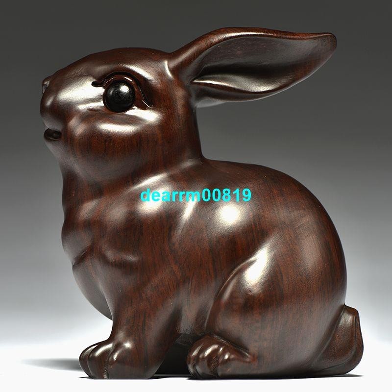 🌓佛緣閣3🌓❀熱賣 黑檀實木雕刻兔子擺件三合十二生肖木頭兔屬兔家居客廳裝飾品送禮DHNM