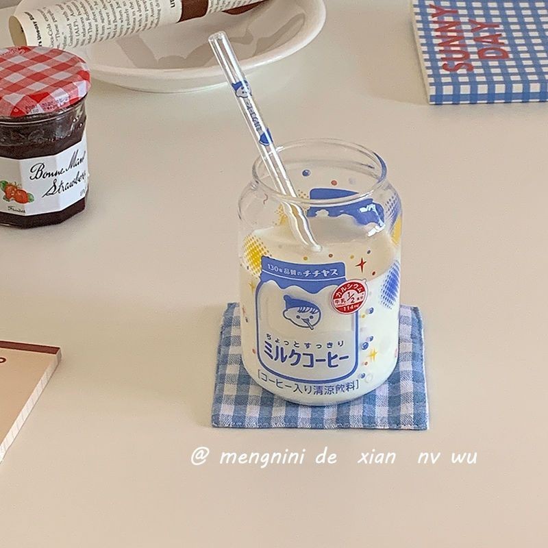 🔥台灣出貨🔥ins易拉罐玻璃水杯可樂杯早餐牛奶吸管可樂杯ins風高顏值飲料杯