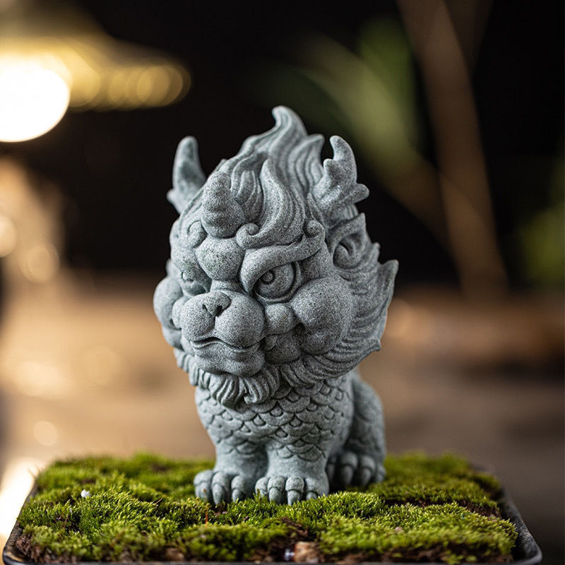 ✨台灣出貨✨青砂石招財麒麟國潮擺件 吉祥物 客廳辦公室桌面裝飾 魚缸造景 青石茶寵擺設 瑞獸祥兽 瑞獸麒麟/醒獅/石獅