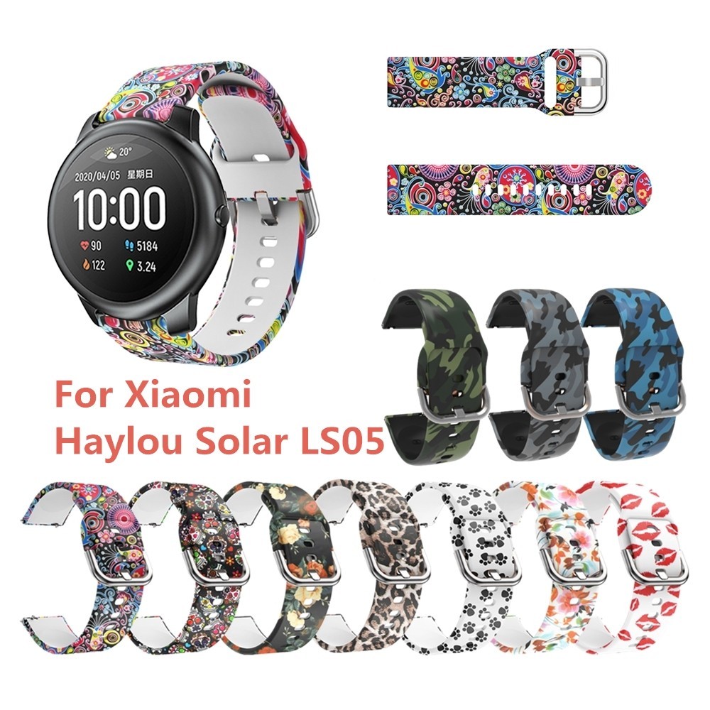 ○適用於 小米 Haylou Solar LS05 手錶錶帶 活力款矽膠錶帶 個性時尚彩繪印花運動手錶錶帶22MM通用錶