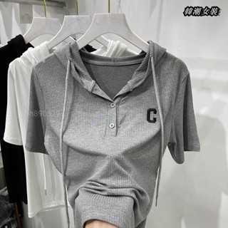 【大尺碼女裝M-5XL 40-150kg】胖MM大尺碼女裝300斤歐貨設計感小眾連帽夏季t恤女休閒刺繡短袖上衣女