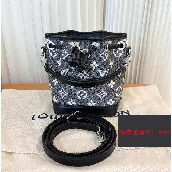 二手 LV 路易威登 M46449 NANO NOE 黑灰色 灰色單寧牛仔布 單肩包 斜跨包 迷你水桶包