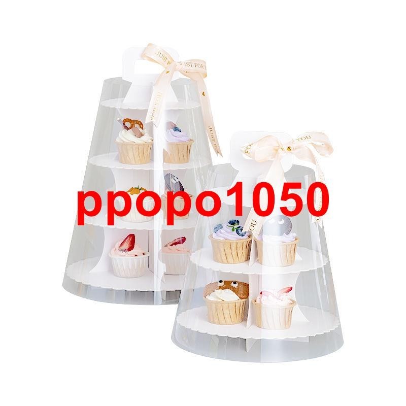 qw*甜品架展示架紙質透明一次性蛋糕烘焙野餐紙杯盒圓形禮盒裝絲帶盒