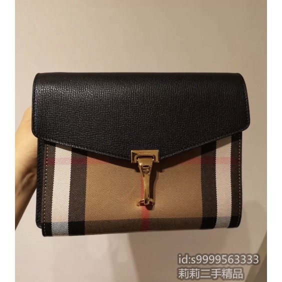 現貨二手 BURBERRY 博柏利 小號 House格紋拼皮革女款 郵差包 斜背包 摺扣款 39808251 免運