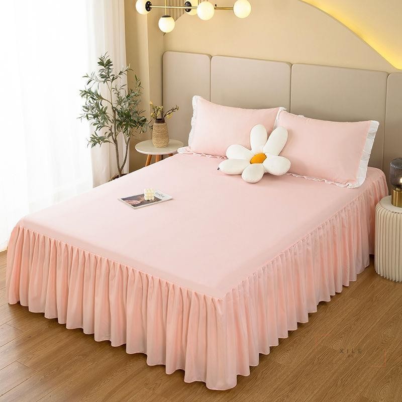 XILE 韩式公主风简约纯色床裙单件床罩床单花边单人双人防滑防尘套1.0m