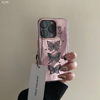 甜酷暗黑粉蝴蝶適用蘋果15/14手機殼13promax新款iPhone12防摔