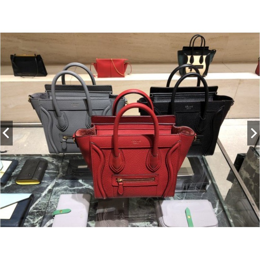 二手現貨 Celine nano luggage 笑臉包 手提包 冏包 妝墨灰 粒面小牛皮 現貨