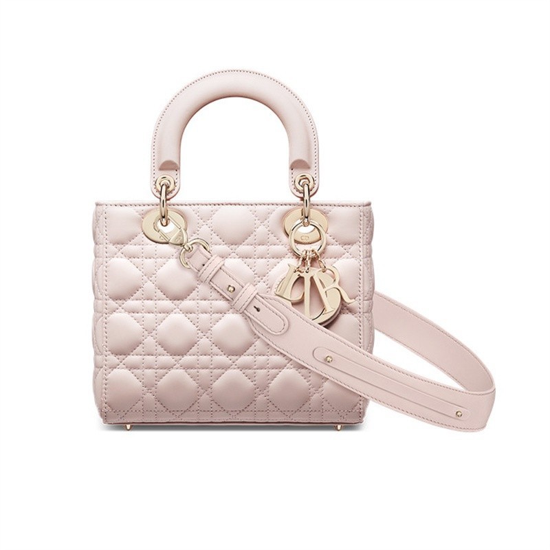 現貨+免運 Dior 迪奧 M0538 粉紅色 Lady Dior 黛妃包 裸色小方包 大號手提包 鏈條包