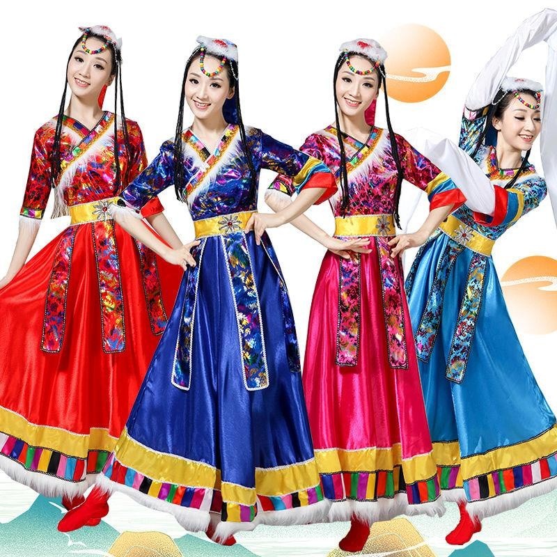 藏族舞蹈服裝心聲表演服少數民族西藏卓瑪水袖舞蹈民族風大擺裙女蝦皮熱銷