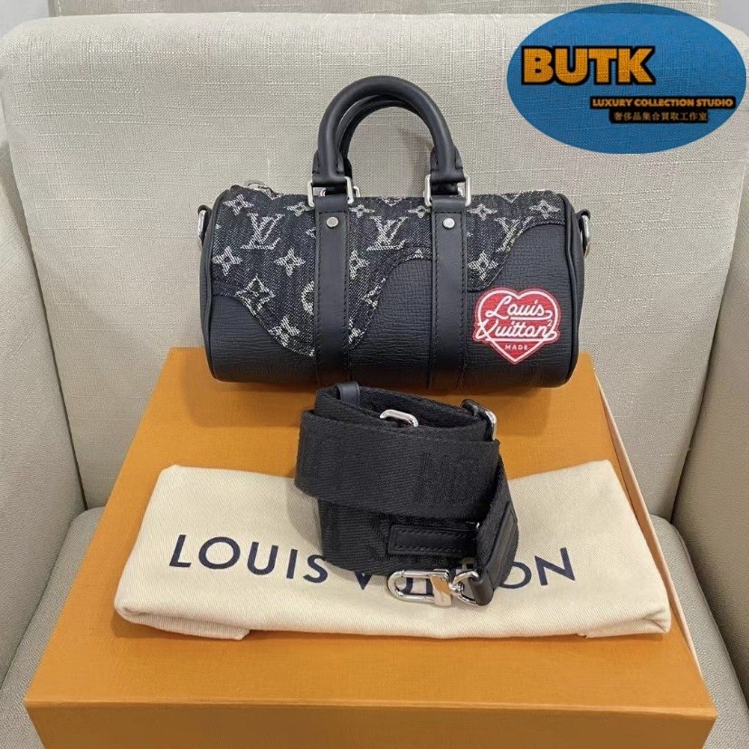 Butk二手之家LV 路易威登 nigo聯名Keepall XS M81010 丹寧布牛皮手提包 單肩包 斜挎包 斜背包