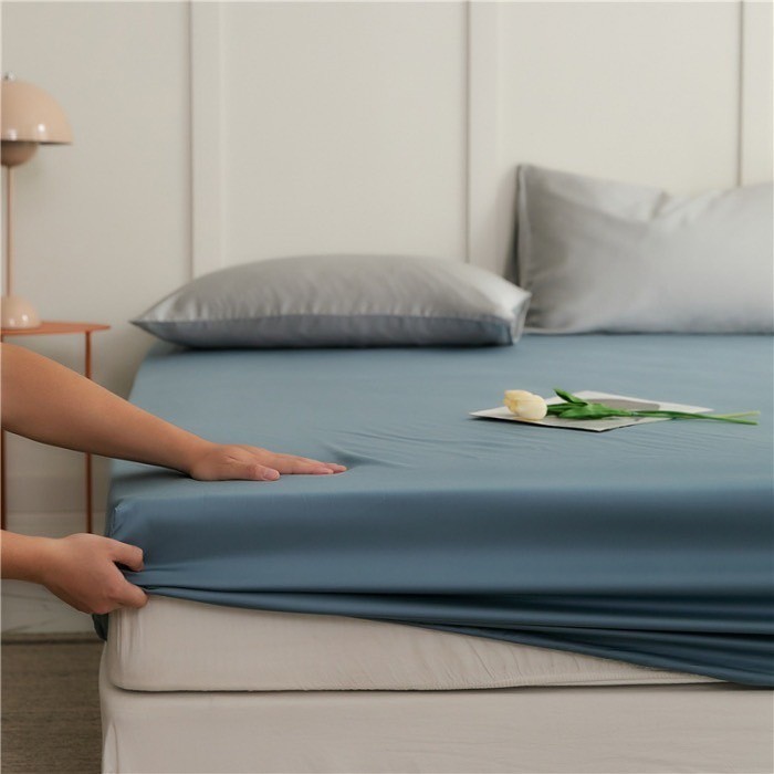 【免運發貨】多色 天絲床包 60支 藍色 卡其 深綠 粉色 素色床包 簡約風 ikea風 單人 床單 雙人 加大雙人