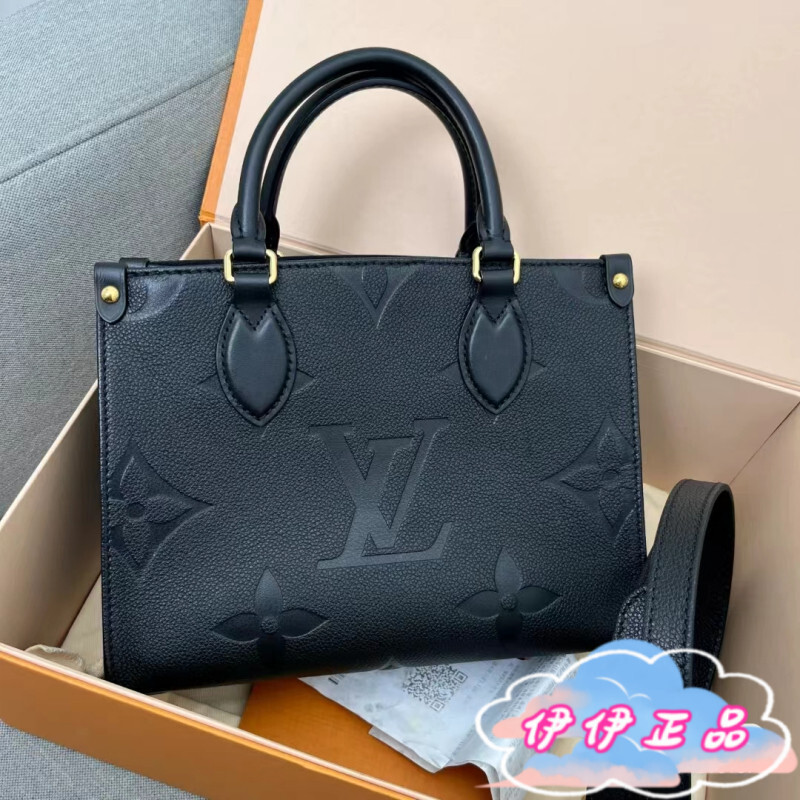 免運 路易威登 LV ONTHEGO 黑色壓紋 小號 斜背包/單肩包 M45653 托特包/手提包 M45595