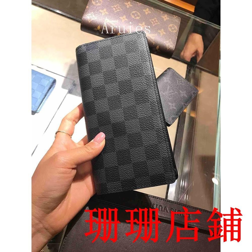 珊珊二手/-實拍LOUIS VUITTON LV N62665 灰黑色棋盤格 對開長夾 皮夾 LV男女皮夾錢包錢夾西裝