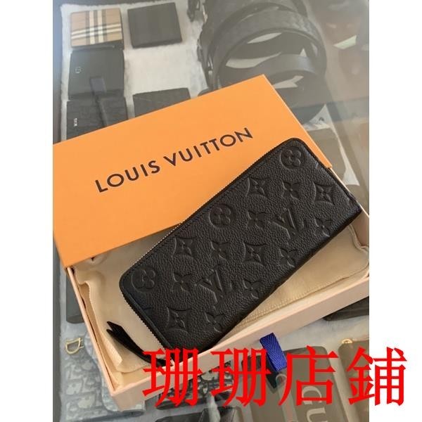 珊珊二手/精品Louis Vuitton LV 黑色壓紋滿版設計 女生 拉鍊長夾