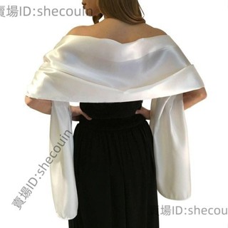 禮服披肩加鑫韓版絲綢圍巾女士春夏新款婚紗晚禮服旗袍外搭加長款披肩絲巾⚡️活動價