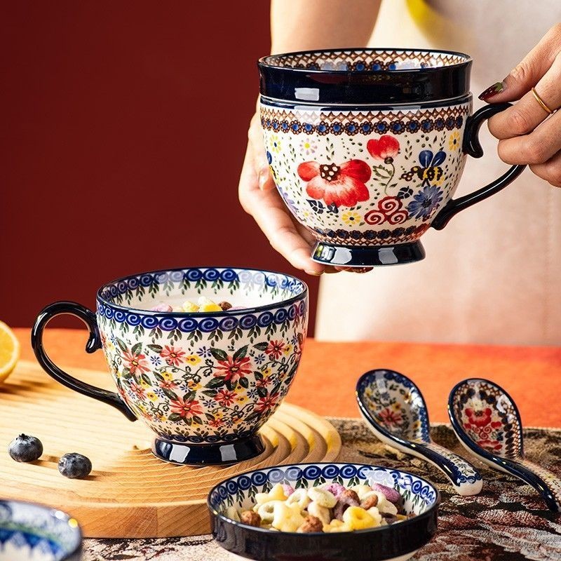 歐式陶瓷咖啡杯 陶瓷窯燒咖啡杯  高檔下午茶杯 陶瓷窯燒咖啡杯 卡佈奇諾杯 摩洛哥咖啡杯  波蘭馬克杯陶瓷杯子帶蓋複古創