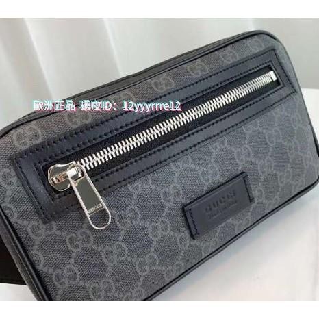 精品二手 GUCCI 古馳 GG superme LOGO 黑灰色 腰包 474293 現貨