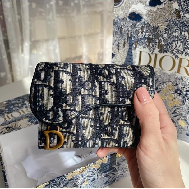 正品免運 DIOR 迪奧 Saddle 刺繡老花 帆布 馬鞍 卡包/零錢包/錢包/皮夾/短夾/卡夾