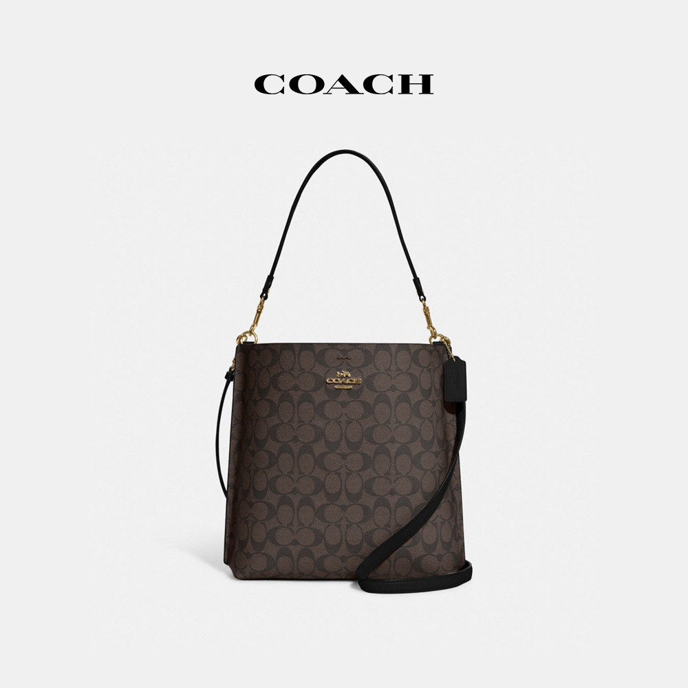 【COACH】MOLLIE經典Logo水桶包-IM/棕色/黑色(CA561)｜官方直營