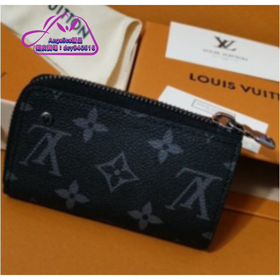 二手精品-LV Monogram Eclipse 灰黑色 拉鍊 鑰匙包 零錢包 M63536