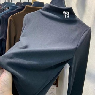 Ruby大尺碼女裝刺繡保暖半高領打底衫女2024韓版秋冬修身女式上衣女加厚顯瘦t恤