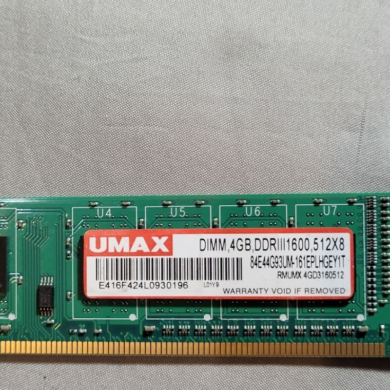 UMAX  DDR3 1600  4G 桌機記憶體 （單面）