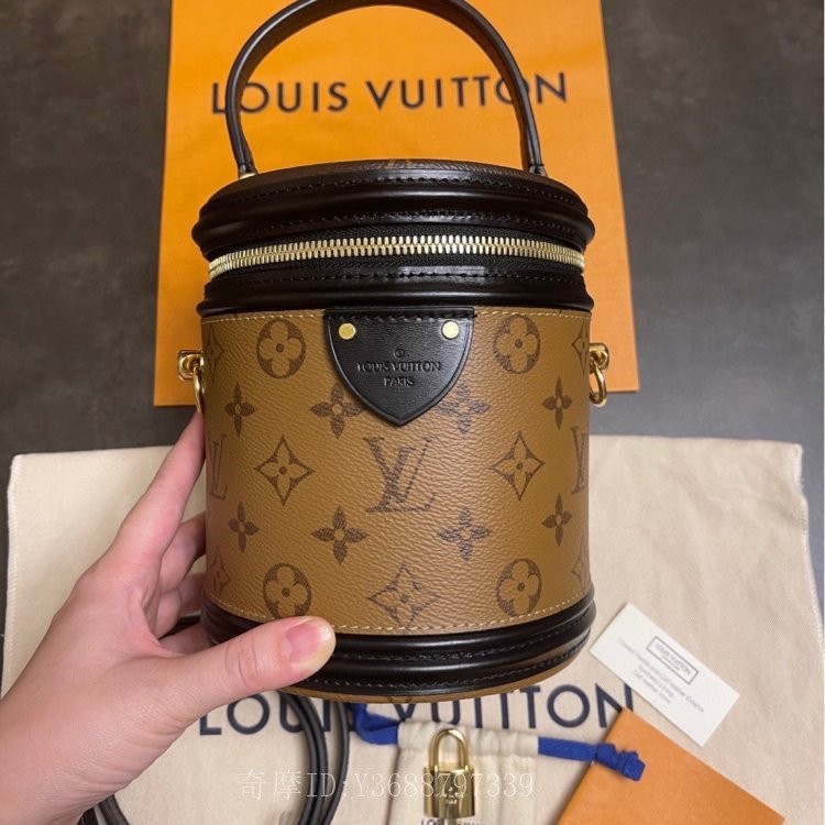 二手精品 LV LOUIS VUITTON 老花拼色 圓桶包 手提/斜挎包 M43986