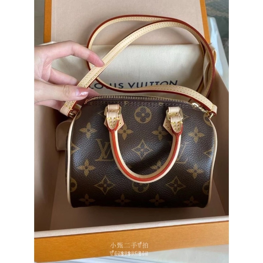 二手精品 LV Monogram Nano Speedy M61252 超美 超迷你枕頭包 單肩包