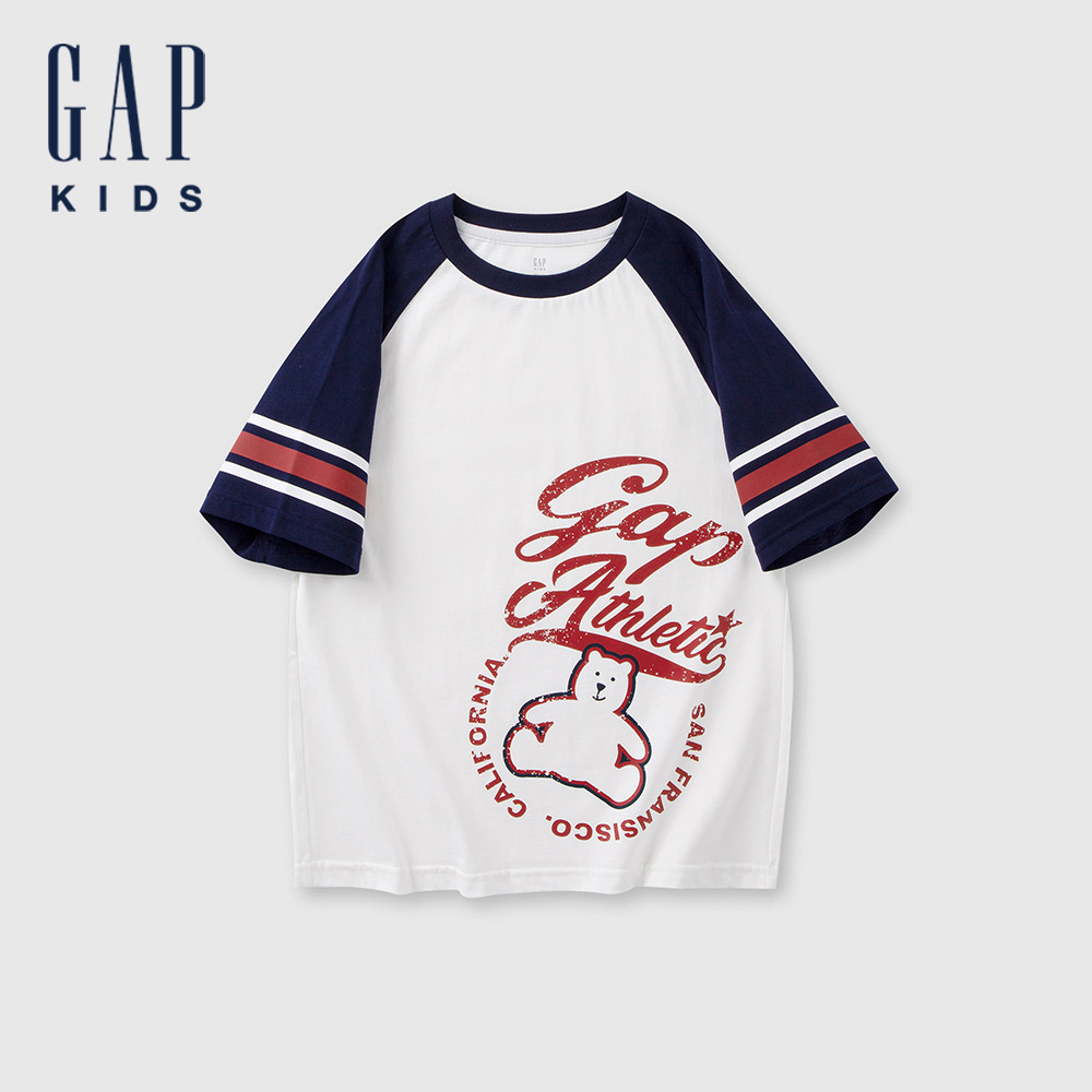 Gap 男童裝 Logo小熊印花圓領短袖T恤-白色(466235)