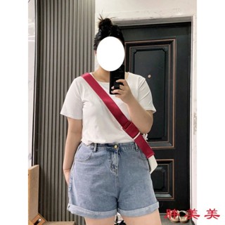 【M-5XL大尺碼】大尺碼短褲 牛仔短褲女 女生短褲 休閒褲300斤大碼高腰牛仔闊腿短褲女夏季薄款寬鬆緊腰顯瘦a字捲邊熱