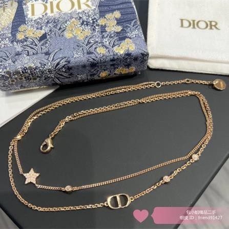 義大利製二手Dior 迪奧 PETIT雙層 星星CD字母 水鑽 金色項鏈 鎖骨鏈 女士項鏈 實拍免運