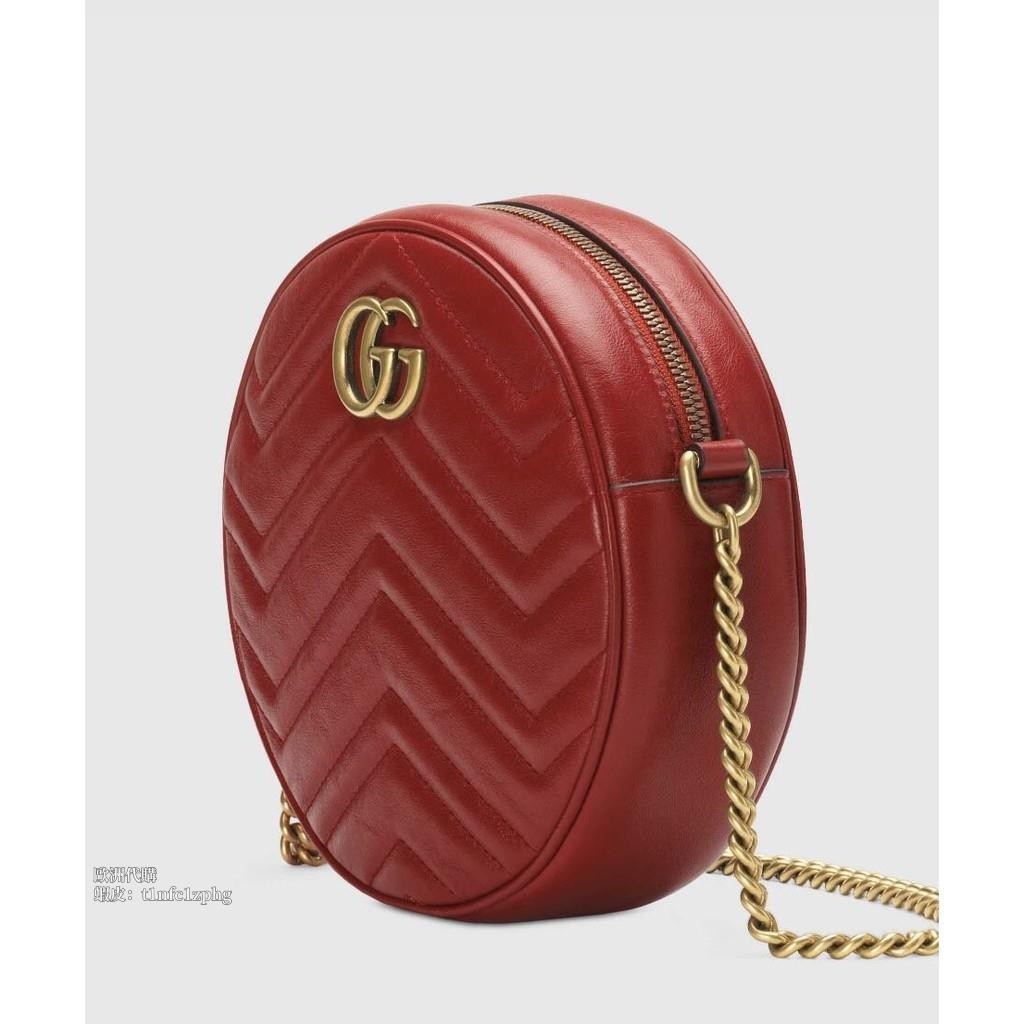 法國代購 Gucci 古馳GG Marmont mini round 550154 紅色